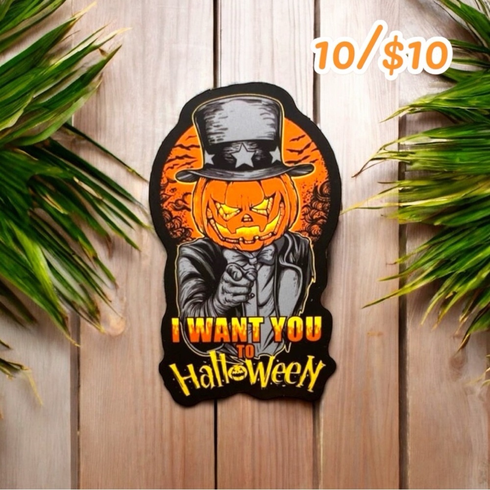 “I Want You to Halloween” Pumpkin Sticker – Approx. 2 3/4”